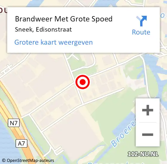 Locatie op kaart van de 112 melding: Brandweer Met Grote Spoed Naar Sneek, Edisonstraat op 14 mei 2023 14:30