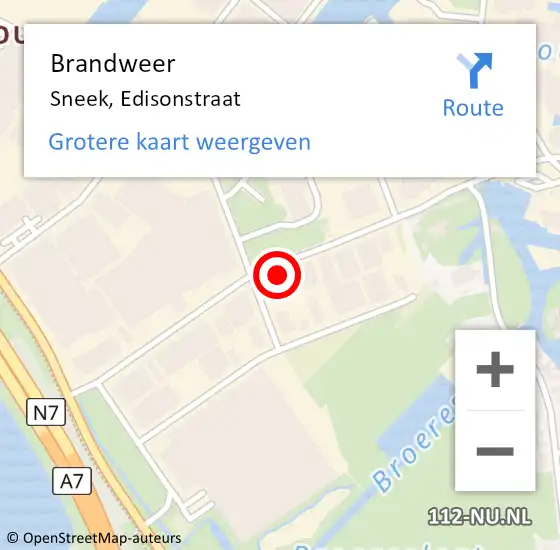 Locatie op kaart van de 112 melding: Brandweer Sneek, Edisonstraat op 14 mei 2023 14:32