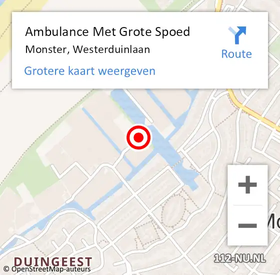 Locatie op kaart van de 112 melding: Ambulance Met Grote Spoed Naar Monster, Westerduinlaan op 14 mei 2023 14:41