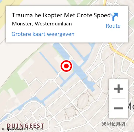 Locatie op kaart van de 112 melding: Trauma helikopter Met Grote Spoed Naar Monster, Westerduinlaan op 14 mei 2023 14:44