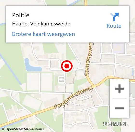 Locatie op kaart van de 112 melding: Politie Haarle, Veldkampsweide op 14 mei 2023 14:57