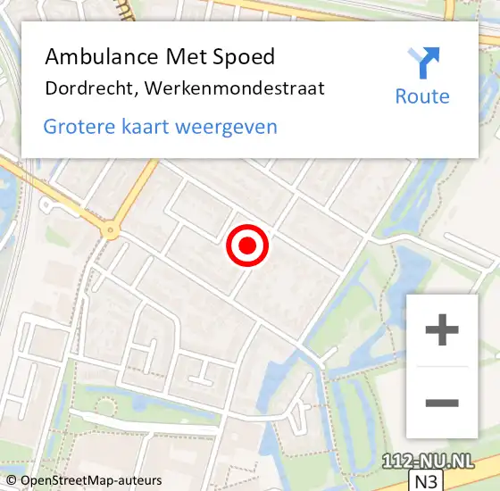 Locatie op kaart van de 112 melding: Ambulance Met Spoed Naar Dordrecht, Werkenmondestraat op 14 mei 2023 15:00