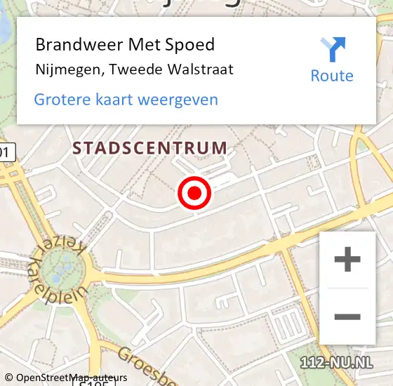 Locatie op kaart van de 112 melding: Brandweer Met Spoed Naar Nijmegen, Tweede Walstraat op 14 mei 2023 15:16