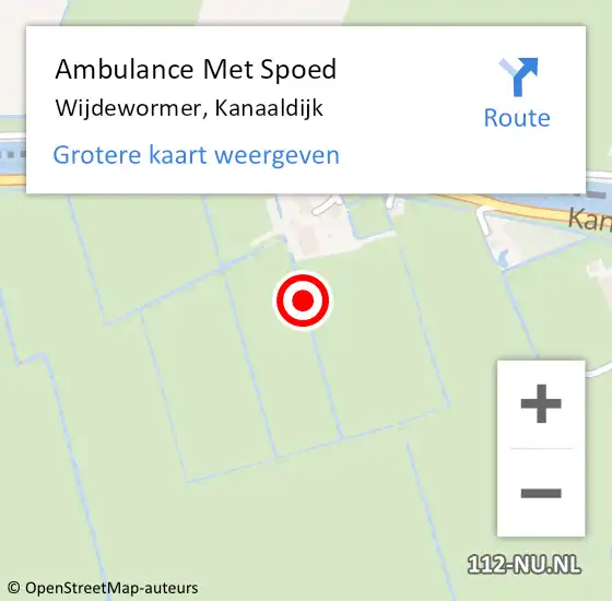 Locatie op kaart van de 112 melding: Ambulance Met Spoed Naar Wijdewormer, Kanaaldijk op 14 mei 2023 15:21