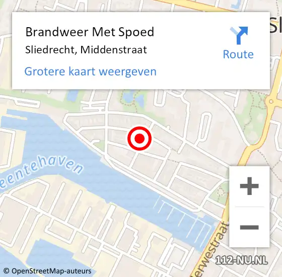 Locatie op kaart van de 112 melding: Brandweer Met Spoed Naar Sliedrecht, Middenstraat op 14 mei 2023 15:40