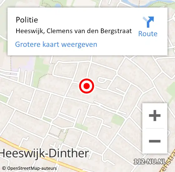 Locatie op kaart van de 112 melding: Politie Heeswijk, Clemens van den Bergstraat op 14 mei 2023 15:47