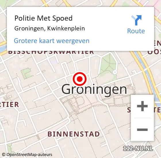 Locatie op kaart van de 112 melding: Politie Met Spoed Naar Groningen, Kwinkenplein op 14 mei 2023 15:50