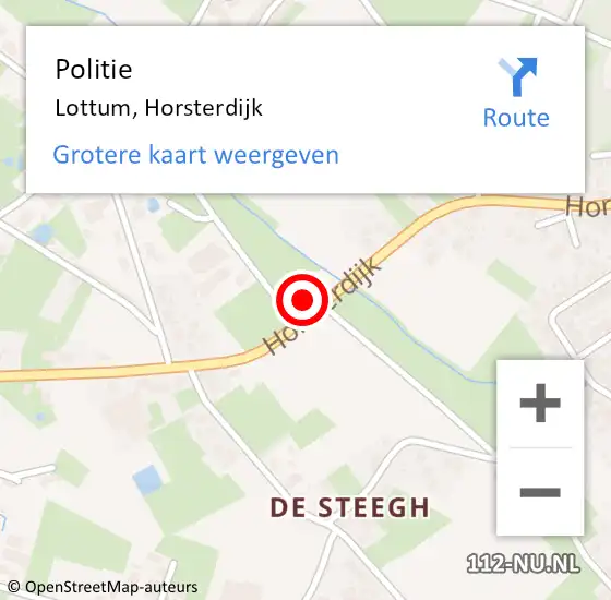 Locatie op kaart van de 112 melding: Politie Lottum, Horsterdijk op 14 mei 2023 15:56