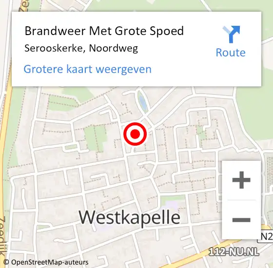 Locatie op kaart van de 112 melding: Brandweer Met Grote Spoed Naar Serooskerke, Noordweg op 14 mei 2023 16:13