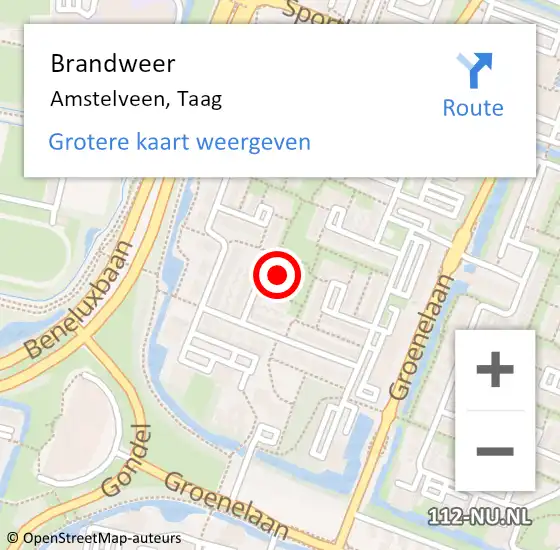 Locatie op kaart van de 112 melding: Brandweer Amstelveen, Taag op 14 mei 2023 16:43