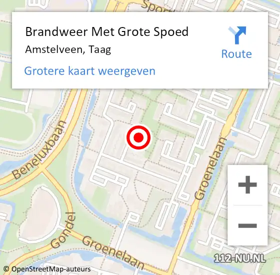 Locatie op kaart van de 112 melding: Brandweer Met Grote Spoed Naar Amstelveen, Taag op 14 mei 2023 16:48