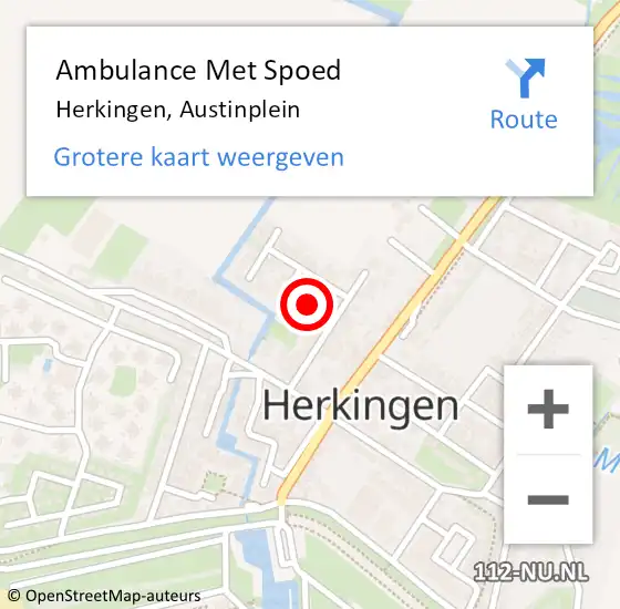 Locatie op kaart van de 112 melding: Ambulance Met Spoed Naar Herkingen, Austinplein op 25 augustus 2014 13:51