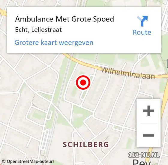 Locatie op kaart van de 112 melding: Ambulance Met Grote Spoed Naar Echt, Leliestraat op 14 mei 2023 17:03