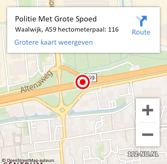 Locatie op kaart van de 112 melding: Politie Met Grote Spoed Naar Waalwijk, A59 hectometerpaal: 116 op 14 mei 2023 17:16