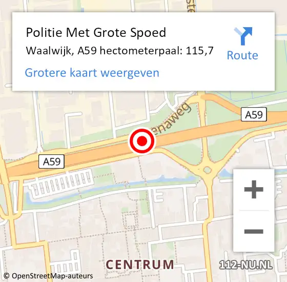 Locatie op kaart van de 112 melding: Politie Met Grote Spoed Naar Waalwijk, A59 hectometerpaal: 115,7 op 14 mei 2023 17:16