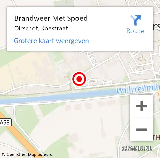 Locatie op kaart van de 112 melding: Brandweer Met Spoed Naar Oirschot, Koestraat op 14 mei 2023 17:20