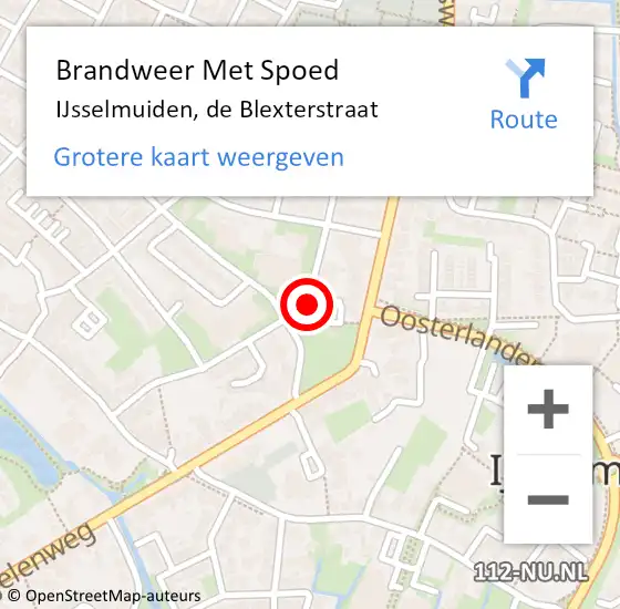 Locatie op kaart van de 112 melding: Brandweer Met Spoed Naar IJsselmuiden, de Blexterstraat op 14 mei 2023 17:41