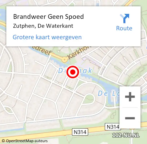 Locatie op kaart van de 112 melding: Brandweer Geen Spoed Naar Zutphen, De Waterkant op 14 mei 2023 17:51