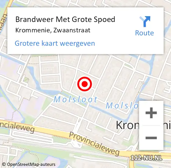 Locatie op kaart van de 112 melding: Brandweer Met Grote Spoed Naar Krommenie, Zwaanstraat op 25 augustus 2014 13:55