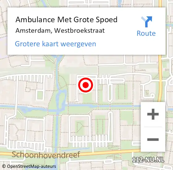 Locatie op kaart van de 112 melding: Ambulance Met Grote Spoed Naar Amsterdam, Westbroekstraat op 14 mei 2023 17:57