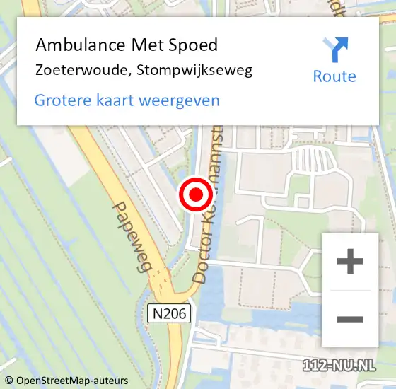 Locatie op kaart van de 112 melding: Ambulance Met Spoed Naar Zoeterwoude, Stompwijkseweg op 14 mei 2023 17:59