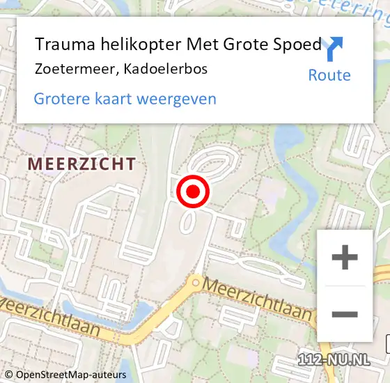 Locatie op kaart van de 112 melding: Trauma helikopter Met Grote Spoed Naar Zoetermeer, Kadoelerbos op 14 mei 2023 18:00