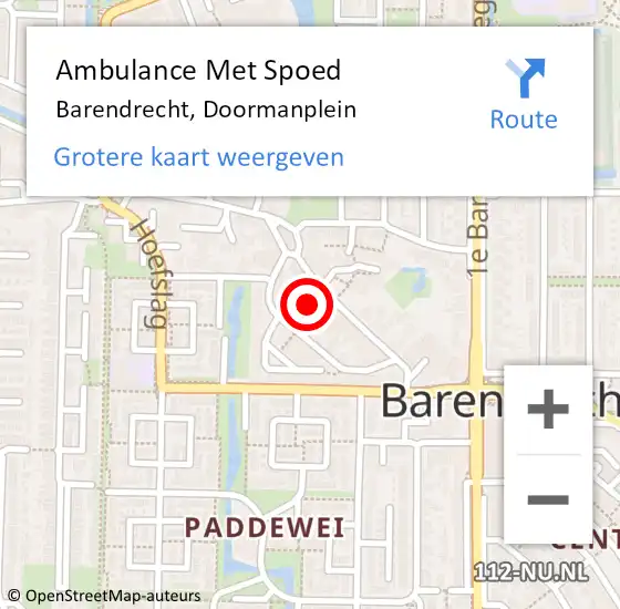 Locatie op kaart van de 112 melding: Ambulance Met Spoed Naar Barendrecht, Doormanplein op 14 mei 2023 18:46