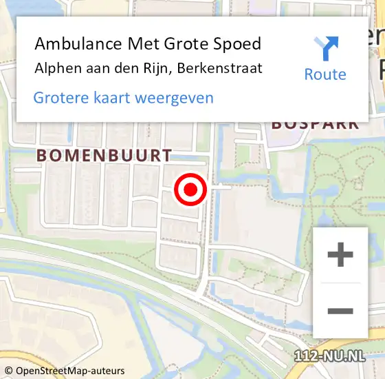 Locatie op kaart van de 112 melding: Ambulance Met Grote Spoed Naar Alphen aan den Rijn, Berkenstraat op 14 mei 2023 19:04