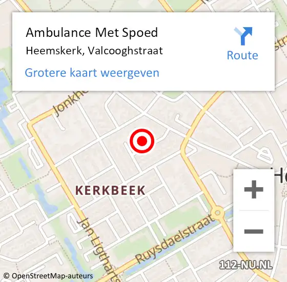 Locatie op kaart van de 112 melding: Ambulance Met Spoed Naar Heemskerk, Valcooghstraat op 14 mei 2023 19:46