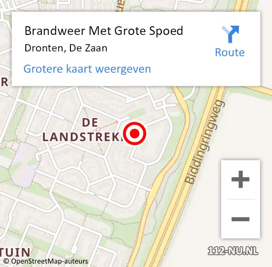 Locatie op kaart van de 112 melding: Brandweer Met Grote Spoed Naar Dronten, De Zaan op 14 mei 2023 19:54