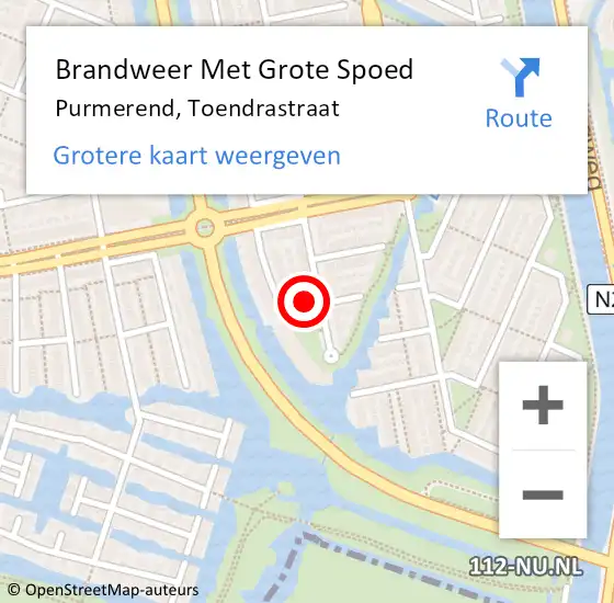 Locatie op kaart van de 112 melding: Brandweer Met Grote Spoed Naar Purmerend, Toendrastraat op 14 mei 2023 20:10