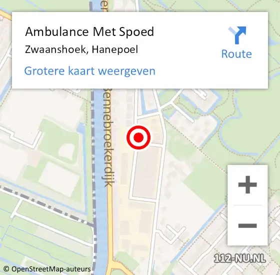 Locatie op kaart van de 112 melding: Ambulance Met Spoed Naar Zwaanshoek, Hanepoel op 14 mei 2023 20:15