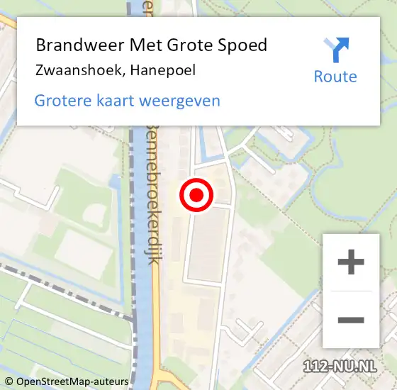 Locatie op kaart van de 112 melding: Brandweer Met Grote Spoed Naar Zwaanshoek, Hanepoel op 14 mei 2023 20:17