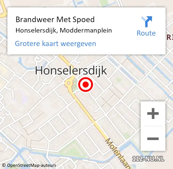 Locatie op kaart van de 112 melding: Brandweer Met Spoed Naar Honselersdijk, Moddermanplein op 14 mei 2023 20:27