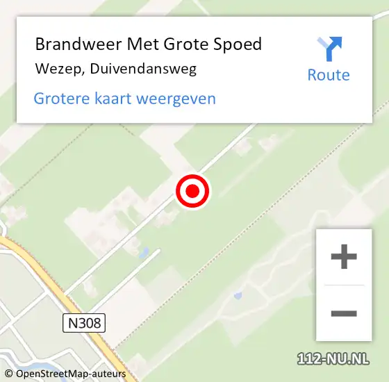 Locatie op kaart van de 112 melding: Brandweer Met Grote Spoed Naar Wezep, Duivendansweg op 14 mei 2023 20:56