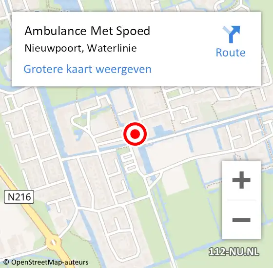 Locatie op kaart van de 112 melding: Ambulance Met Spoed Naar Nieuwpoort, Waterlinie op 14 mei 2023 21:08