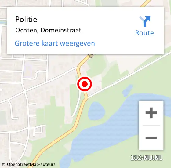 Locatie op kaart van de 112 melding: Politie Ochten, Domeinstraat op 14 mei 2023 21:11