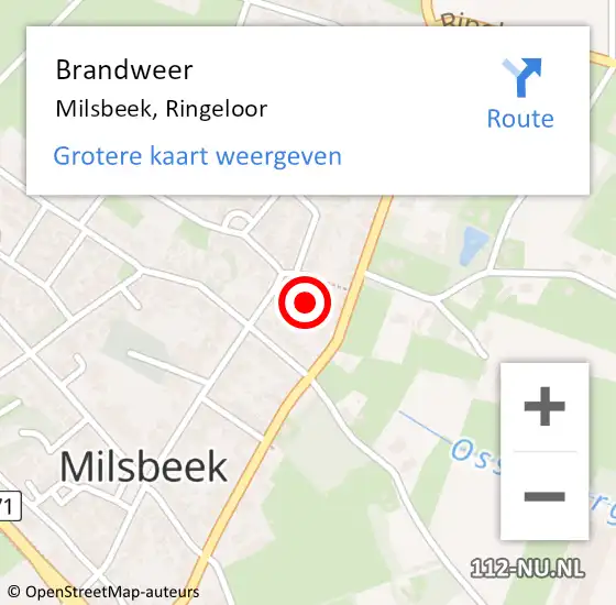 Locatie op kaart van de 112 melding: Brandweer Milsbeek, Ringeloor op 14 mei 2023 21:45