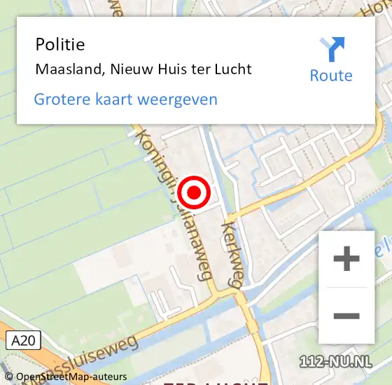 Locatie op kaart van de 112 melding: Politie Maasland, Nieuw Huis ter Lucht op 14 mei 2023 22:17