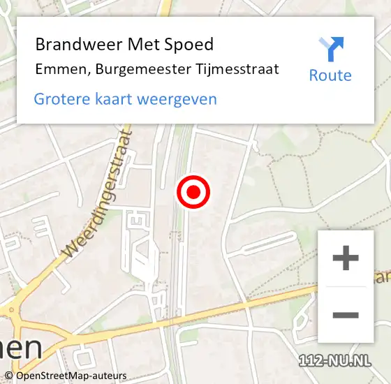 Locatie op kaart van de 112 melding: Brandweer Met Spoed Naar Emmen, Burgemeester Tijmesstraat op 14 mei 2023 22:22