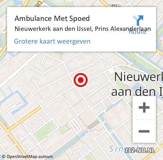 Locatie op kaart van de 112 melding: Ambulance Met Spoed Naar Nieuwerkerk aan den IJssel, Prins Alexanderlaan op 14 mei 2023 22:40