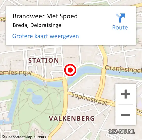 Locatie op kaart van de 112 melding: Brandweer Met Spoed Naar Breda, Delpratsingel op 14 mei 2023 22:44
