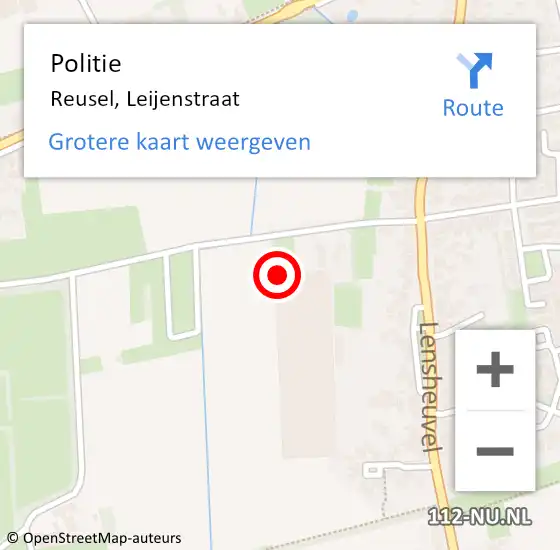Locatie op kaart van de 112 melding: Politie Reusel, Leijenstraat op 14 mei 2023 23:52