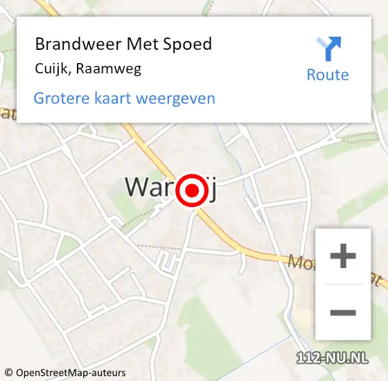 Locatie op kaart van de 112 melding: Brandweer Met Spoed Naar Cuijk, Raamweg op 15 mei 2023 00:05