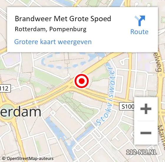 Locatie op kaart van de 112 melding: Brandweer Met Grote Spoed Naar Rotterdam, Pompenburg op 15 mei 2023 00:24