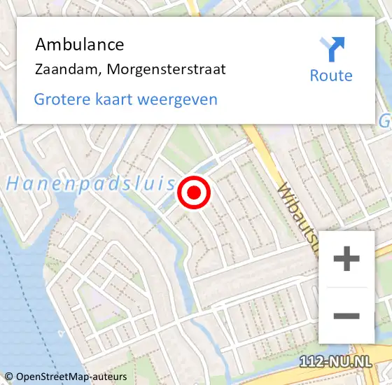 Locatie op kaart van de 112 melding: Ambulance Zaandam, Morgensterstraat op 15 mei 2023 00:55