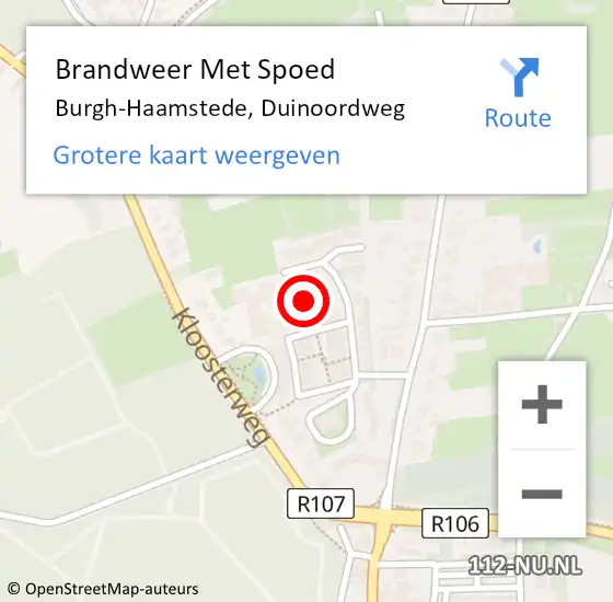 Locatie op kaart van de 112 melding: Brandweer Met Spoed Naar Burgh-Haamstede, Duinoordweg op 15 mei 2023 02:03