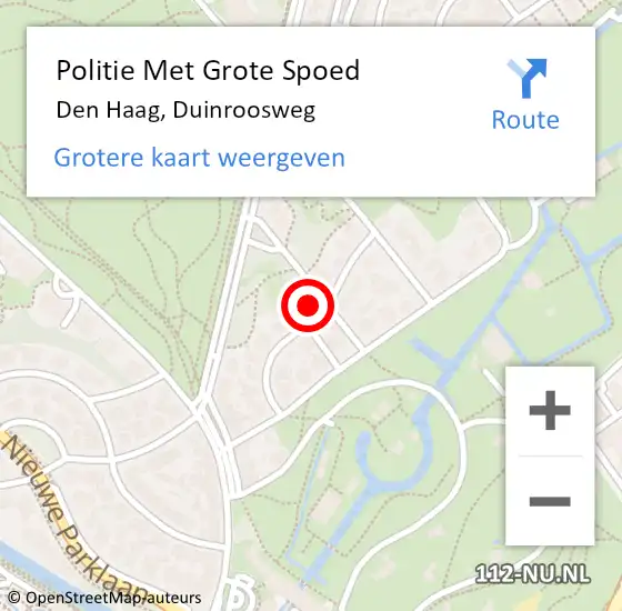 Locatie op kaart van de 112 melding: Politie Met Grote Spoed Naar Den Haag, Duinroosweg op 15 mei 2023 03:36