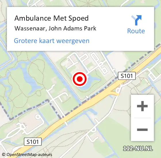 Locatie op kaart van de 112 melding: Ambulance Met Spoed Naar Wassenaar, John Adams Park op 15 mei 2023 03:48