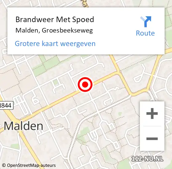 Locatie op kaart van de 112 melding: Brandweer Met Spoed Naar Malden, Groesbeekseweg op 15 mei 2023 05:22